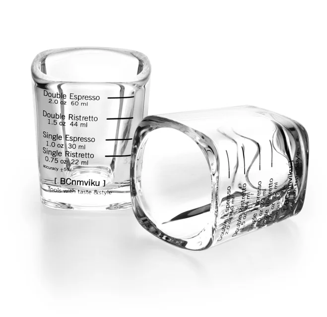 

BCnmviku Espresso Shot Glasses Measuring Cup Liquid Heavy Glass Custom Square Shot Glasses Wholesale for Baristas 2OZ 6OML, Transparent clear