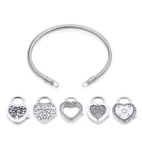 

925 sterling silver pandora lock bracelet chain with heart shape lock charm bead