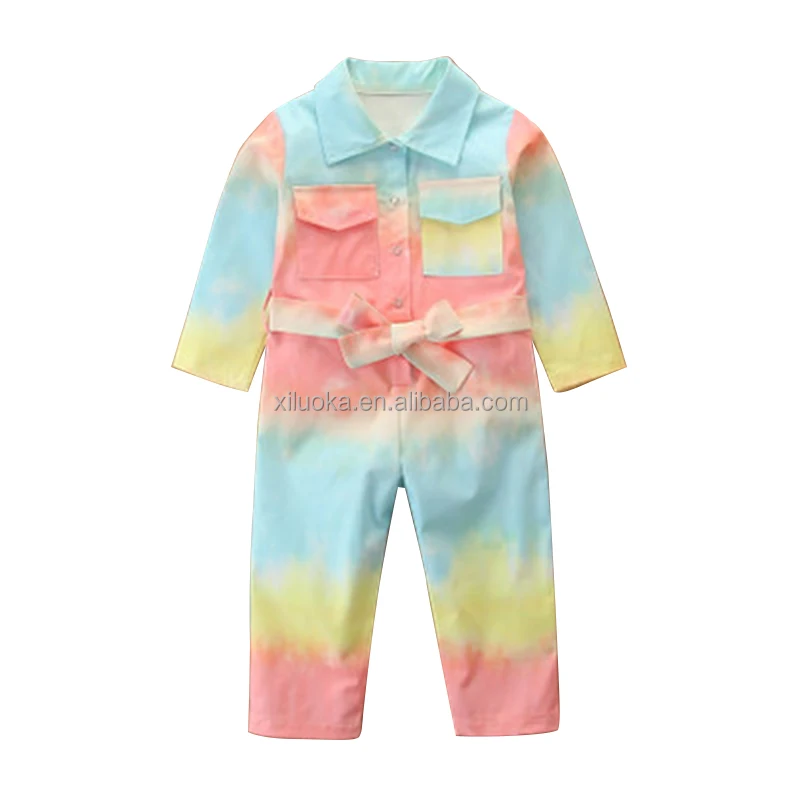 

Children's Clothing Models Fashionable Foreign Boys And Girls Overalls Casual Pants Suit Tie-dye Belt Jumpsuit, Picture