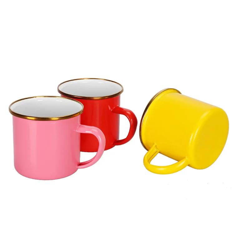 

Zogifts Coffee enamel mug with handle Stainless steel rim enamel travel cup,enamel camping mugs