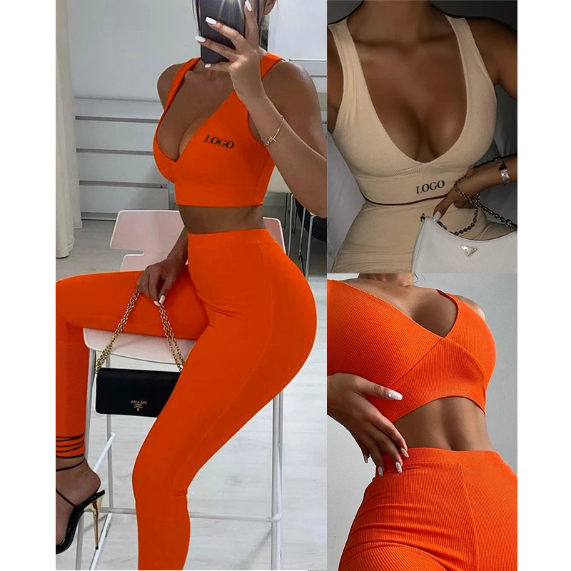 

Free Shipping Sleeveless deep V sexy solid color slimming butt lift fitness suit Sports Bra Breathable two piece Yoga Set, Color avaliable