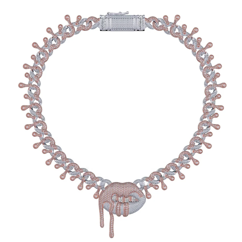 

2020 jewellery 16'' iced out cz two tone plated brass fashion women necklace, As shown