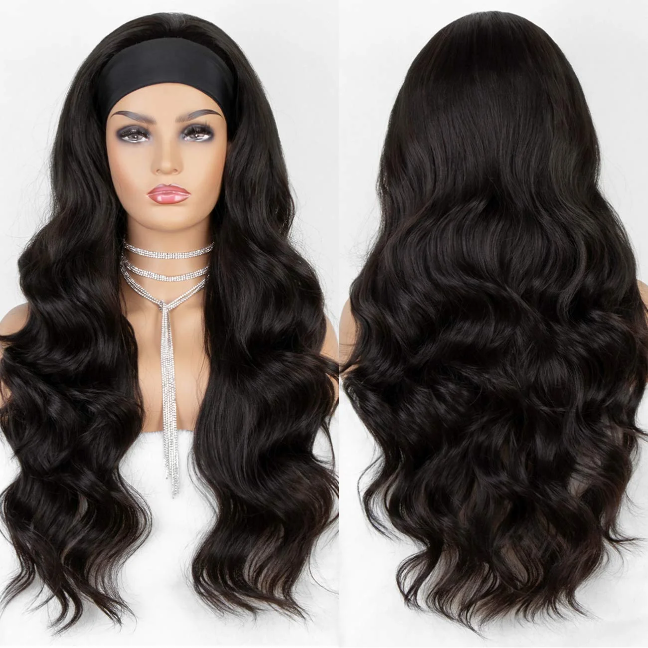 

Synthetic Natural Hair Headband Wig Heat-resistant Highlight Color Body Wave Curly Kinky Straight Free Sample Grip Headband Wig