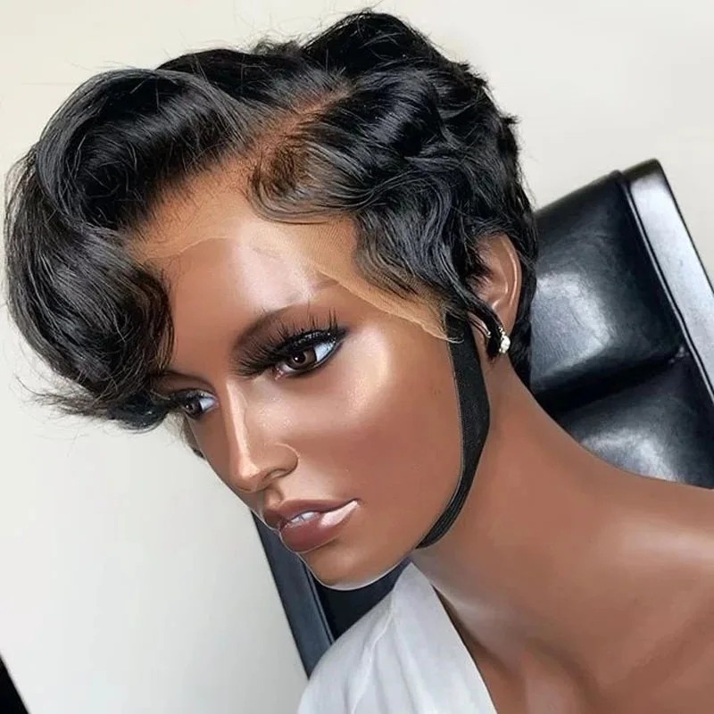 

Pixie Cut Wig Lace Frontal Wig With Baby Hair Human Hair Water Wave Bob Short Human Hair Wigs For Women