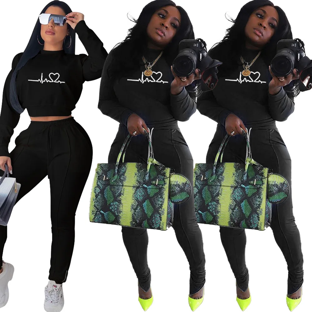 

Hot sale European and American sexy embroidery pattern trousers zipper suit for autumn and winter, Black