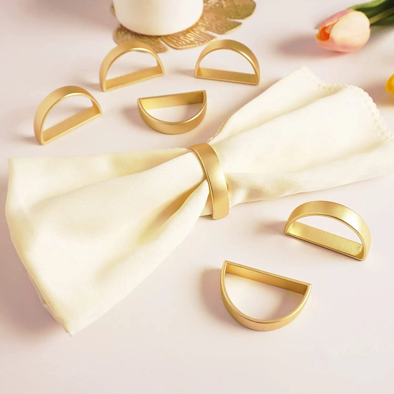 

Nicro Luxury Wedding Party Buffet Table Setting Dinner Decoration Stainless Steel Semicircle Gold Metal Napkin Rings Holder