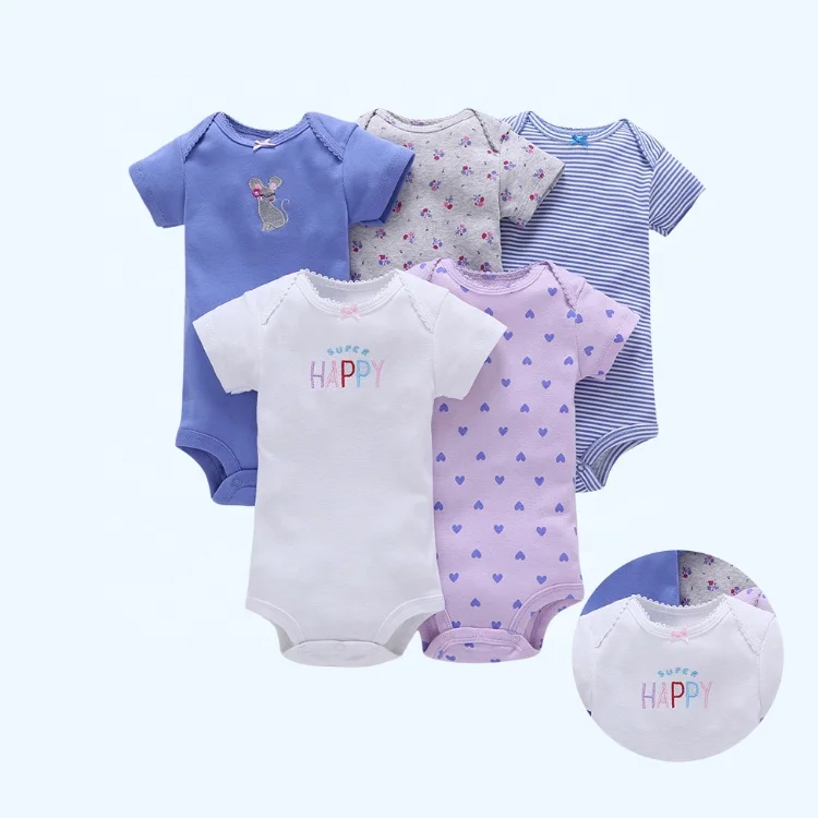 

Hot sale summer cheap price cute short sleeve jumpsuit knited baby clothes romper set 5 pieces