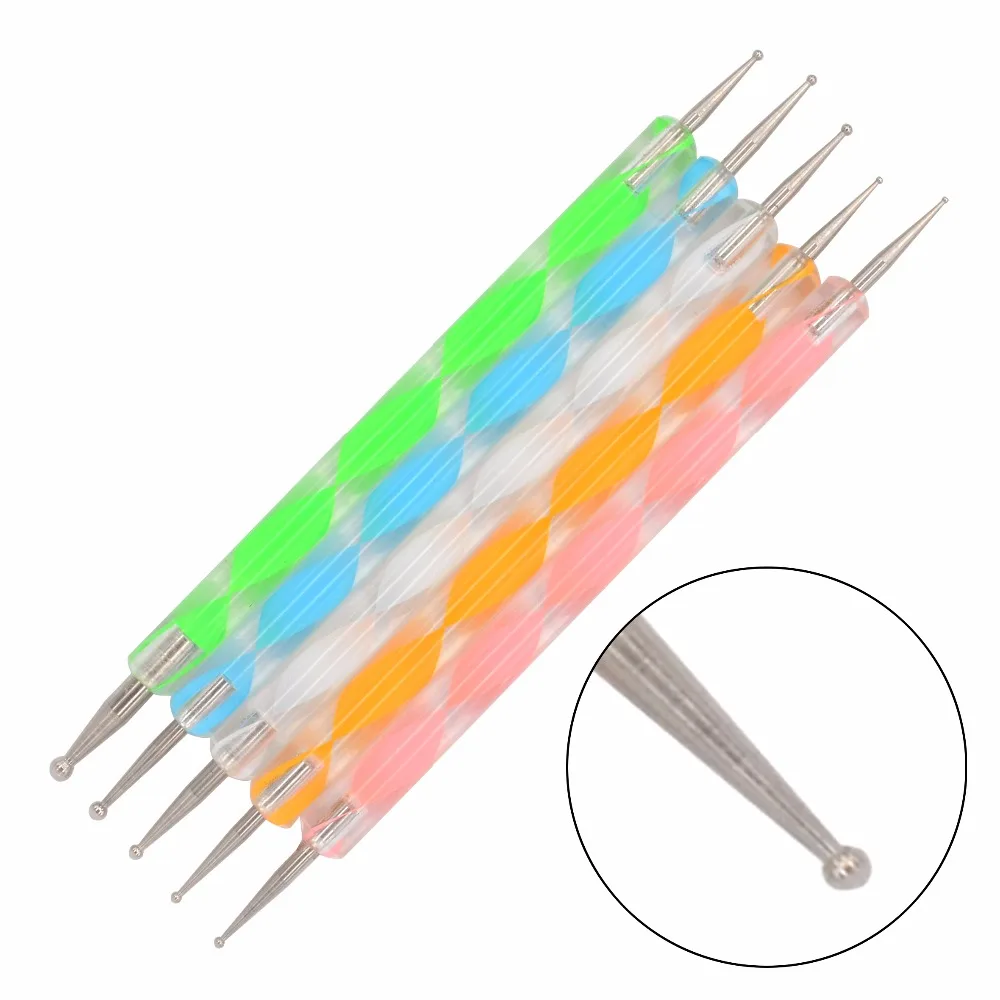 

5Pcs/Set Professional 2-Way Nail Art Dotting Pens Plastic Screw Penholder Painting Dot Rhinestones Tool, 5 colors/set