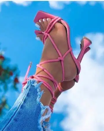 

2021 new ankle strap wine cup and women's high heel sandals