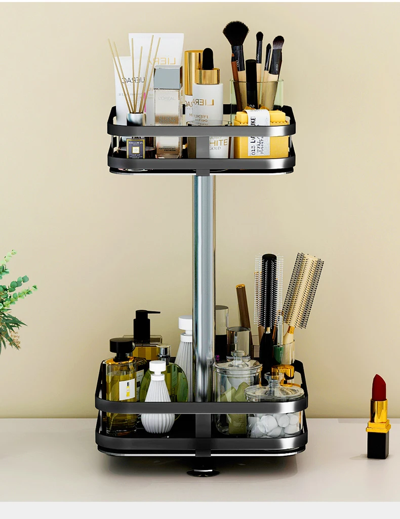 

Rotating Seasoning Rack Kitchen Items Household Metal Turntable Spice Rack Makeup Storage Holder, Black