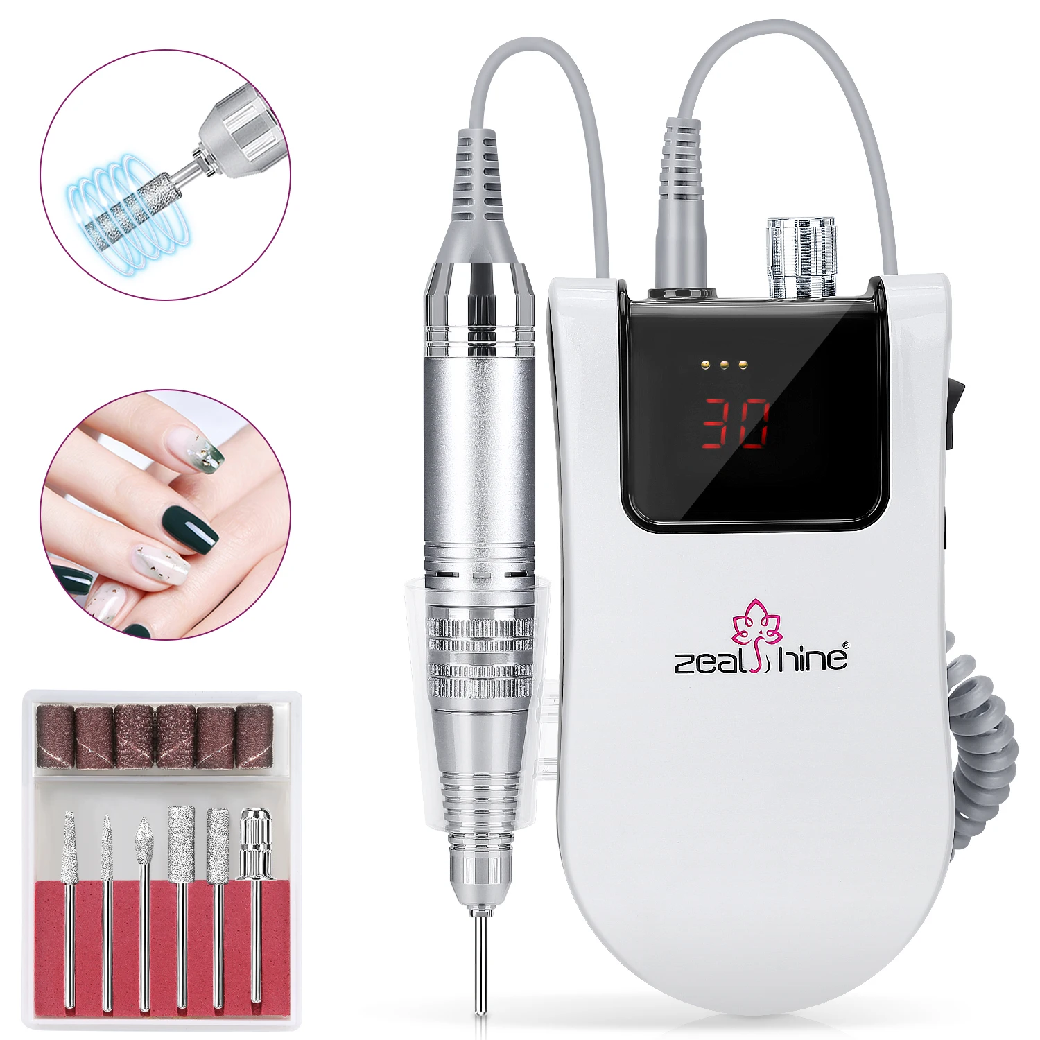 

2021 best quality Oem 35000RPM cordless portable acrylic nail drill set rechargeable with hook, White, pink