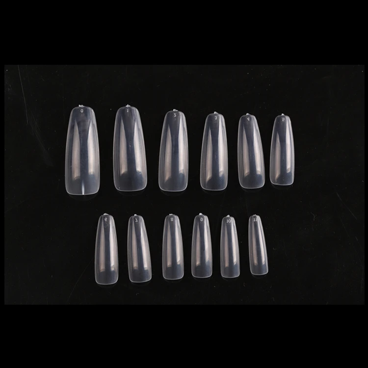 TSZS new arrival 500pcs false nails long flat coffin acrylic nail tips transparent natural full cover nail tip