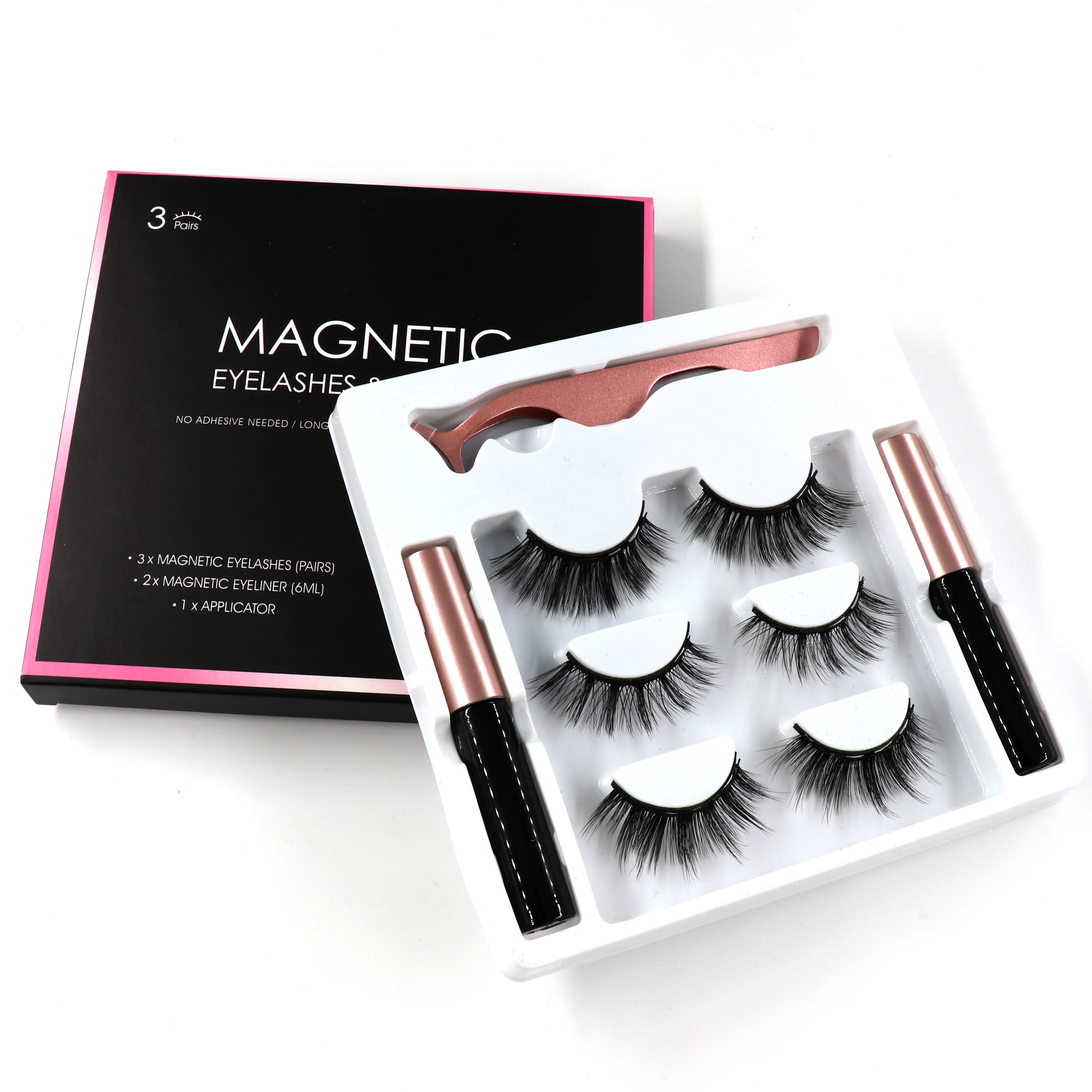 

Natural False 5 Magnets Eyelashes Lashes With Magnetic Liquid Eyeliner Private Label Magnetic False Eyelashes Tweezer Set