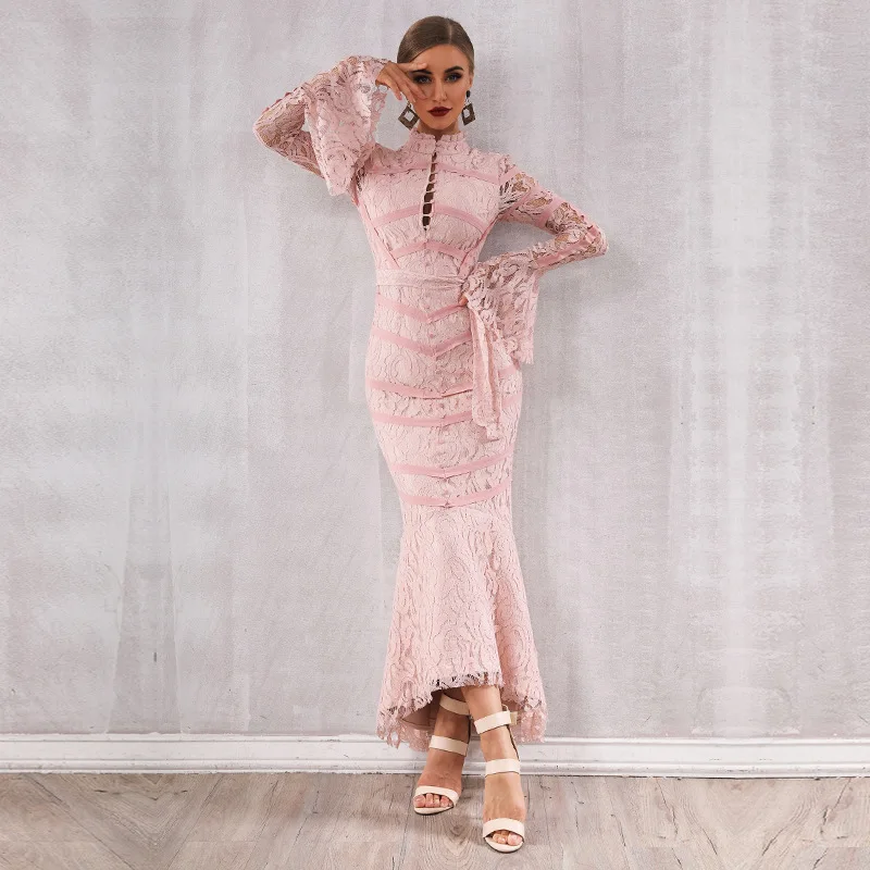 

2019 Latest Autumn&winter sexy lace dress long sleeve ladies skirt long women dress evening bandage dress