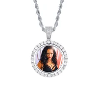 

New Hip-hop Memory Photo Customized Necklace Rotatable Double-sided Pendant Micro-Set Zircon Trendy Round Small Pendant