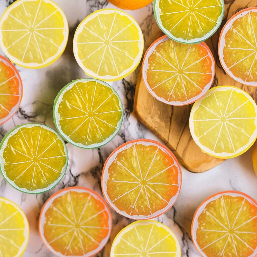 

12 PCS Realistic Artificial Lemon Limes Slice Simulation Fruit Model Decor Home Party Decoration Kids Cognitive Toys, Green,orange,yellow