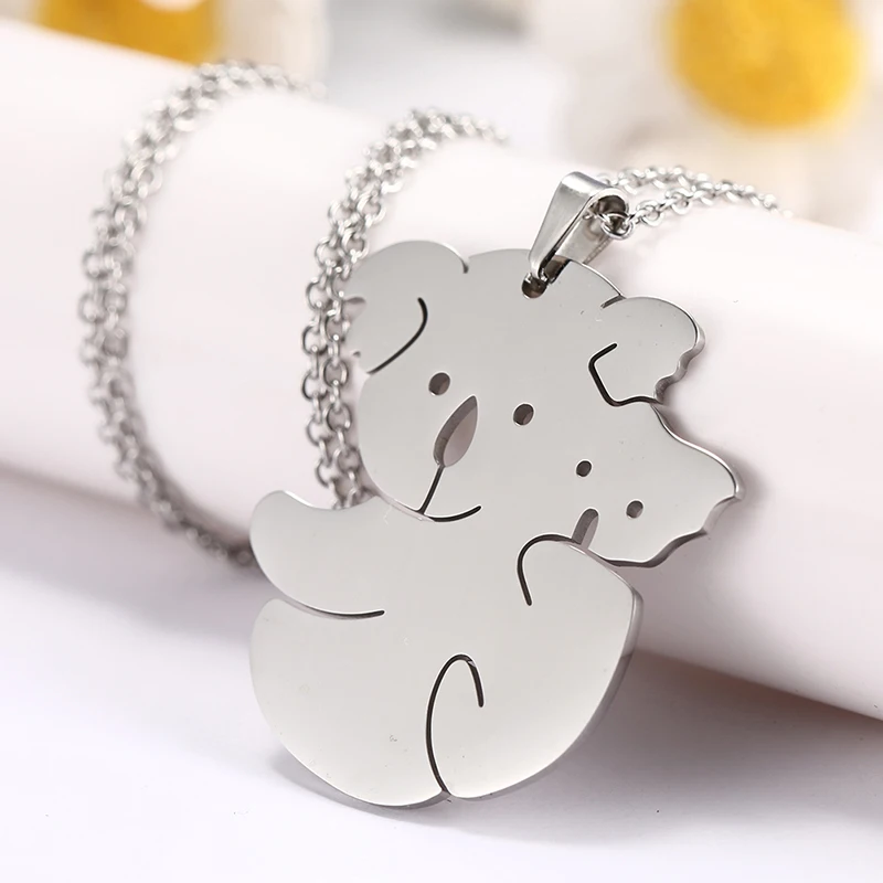 

High Quality Hot Sale Australia Jewelry Stainless Steel Animal Cute Koala Bear Necklace, Steel color,18k gold