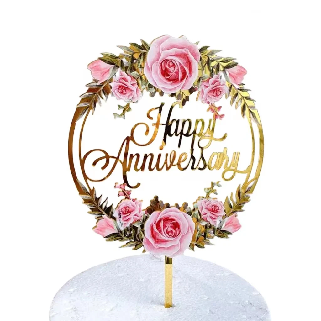 

Wholesale Crafted Cake Toppers New Design Flower Birthday Acrylic Cake Topper Decoration For Wedding And Happy Birthday