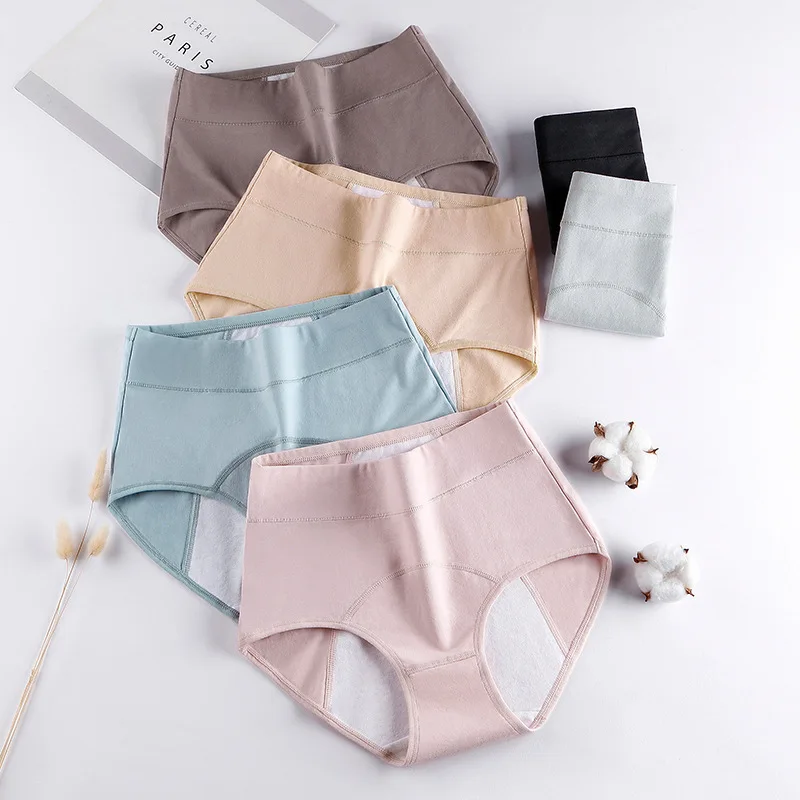 

Plus Size Women's Menstrual Panties Leak Proof Sanitary Briefs Breathable Menstruel Culottes Period Underwear, Black,light blue,pink,apricot,gray