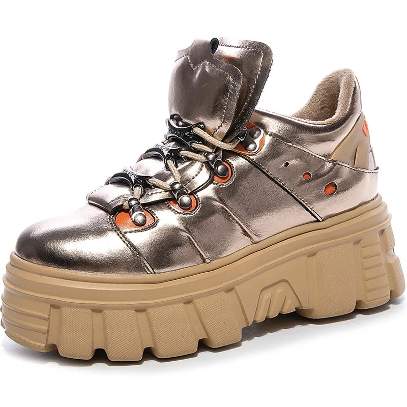 

Genuine Leather Women's Chunky Sneakers 2019 Fashion Brand Style Winter Women Platform Shoes Trainers Lady Footwear