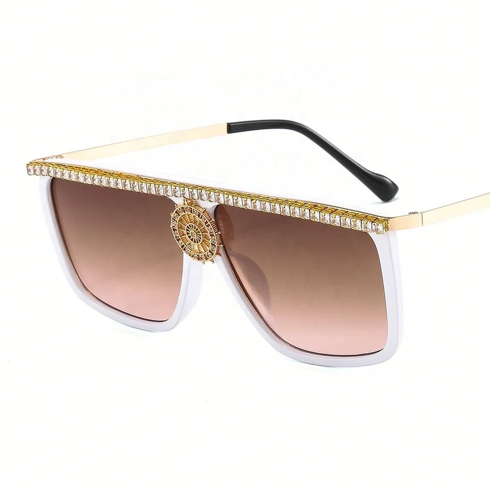 

Wholesale Retro Half Frame Rhinestone All-in-one Metal Sunglasses Fashion Big Frame Men Women Glasses, Colors