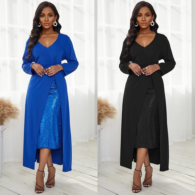 

2020 Women Elegant Long Simple V-neck Evening Dress For Party Plus Size