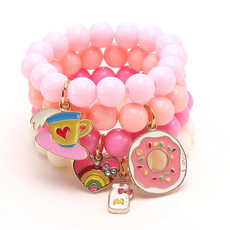 

Amazon popular big beads children bracelet pink smart bracelet kids, 4colors