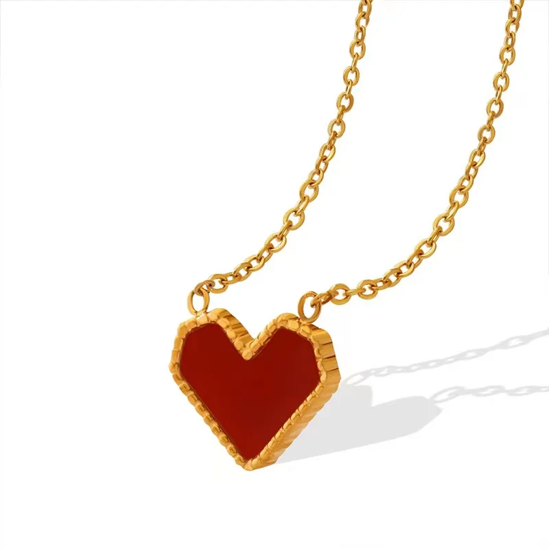 

Women Red Heart Cheap Acrylic Pendant Designer Necklace Jewelry Stainless Steel O-Link Chain Waterproof Non Tarnish For Girls