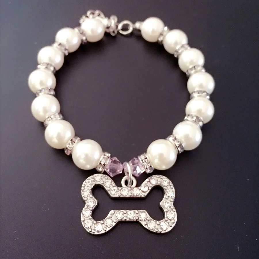 

High quality cute VIP pet collar cat and dog necklace with bone pendant, White