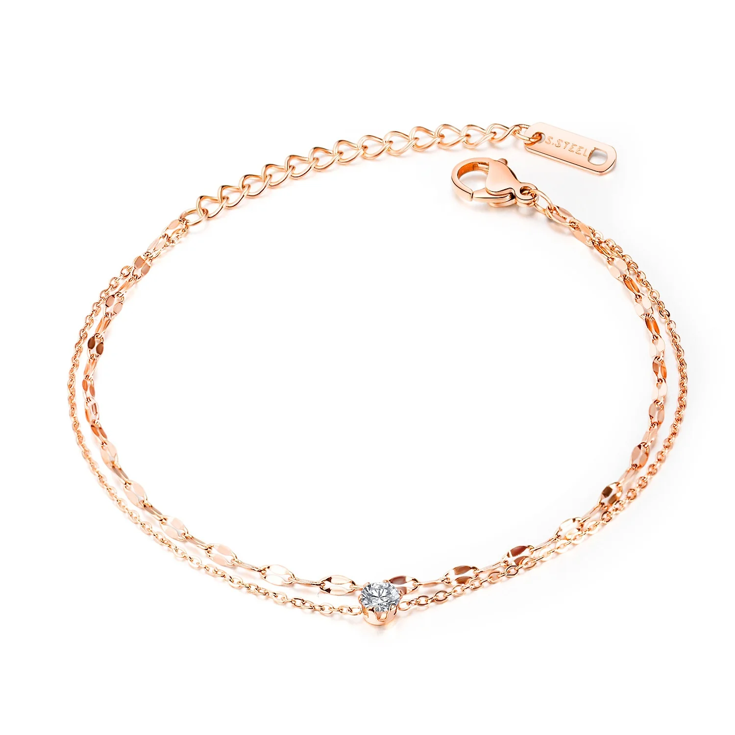 

Double Layer Fashion Women's Bracelet Exquisite Titanium Steel Diamond Bracelet, Rose gold/silver