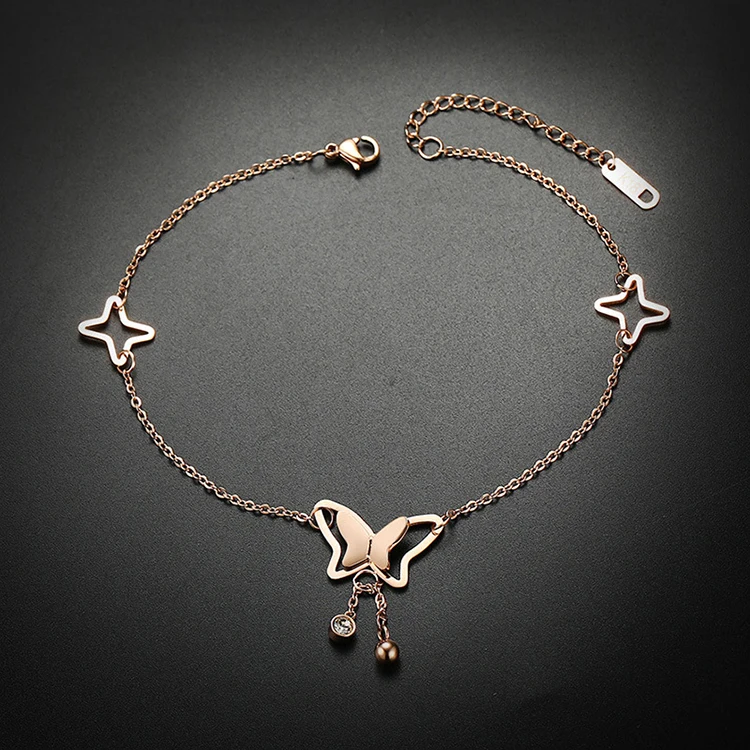 

Premium Rose Gold Foot Jewelry Women Stainless Steel Butterfly Ankle Bracelet