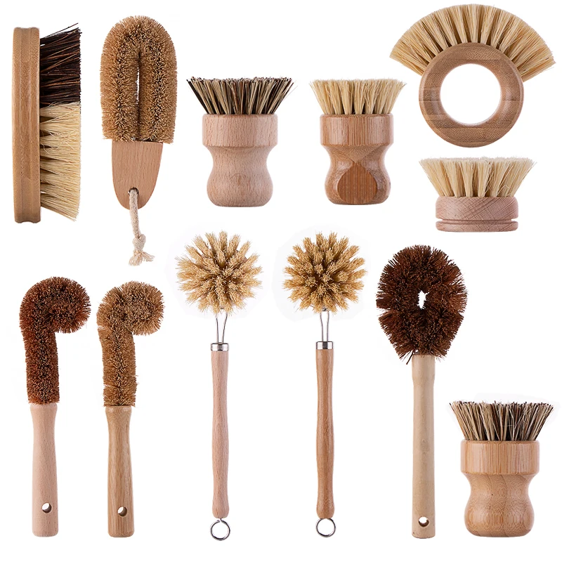 

Natural Eco Friendly Bamboo Wooden Coconut Sisal Cleaning Dish Bottle Pot Brush Wooden Handle Cleaning Brush Set, Wooden color