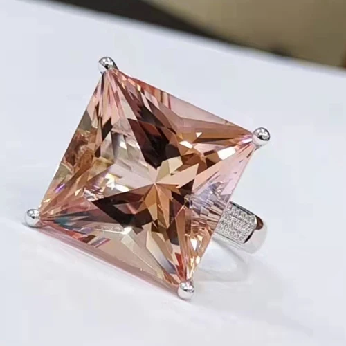 

Sgarit Ring Wedding Jewelry Gold Gemstone Jewelry Manufactures 18K White Gold 17.8Ct Princess Cut Pink Stone Morganite Rings