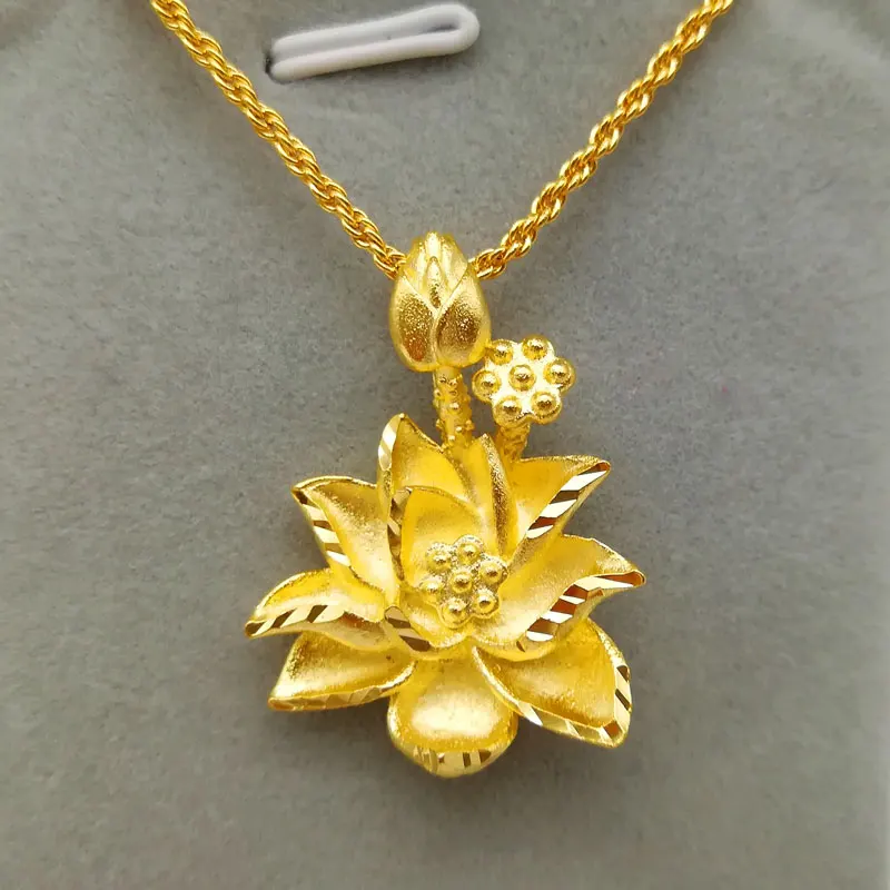 

Chinese national style retro Lotus pendant vacuum plating thick gold ancient style women beautiful pendant jewelry, 24k