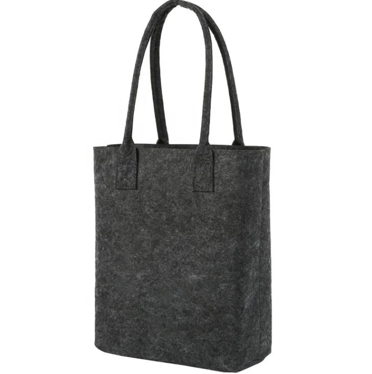 

wholesale custom polyester felt tote bags organic wool felt bags shopping bag felt women handbag ladies handbag, Black, gray or customized color