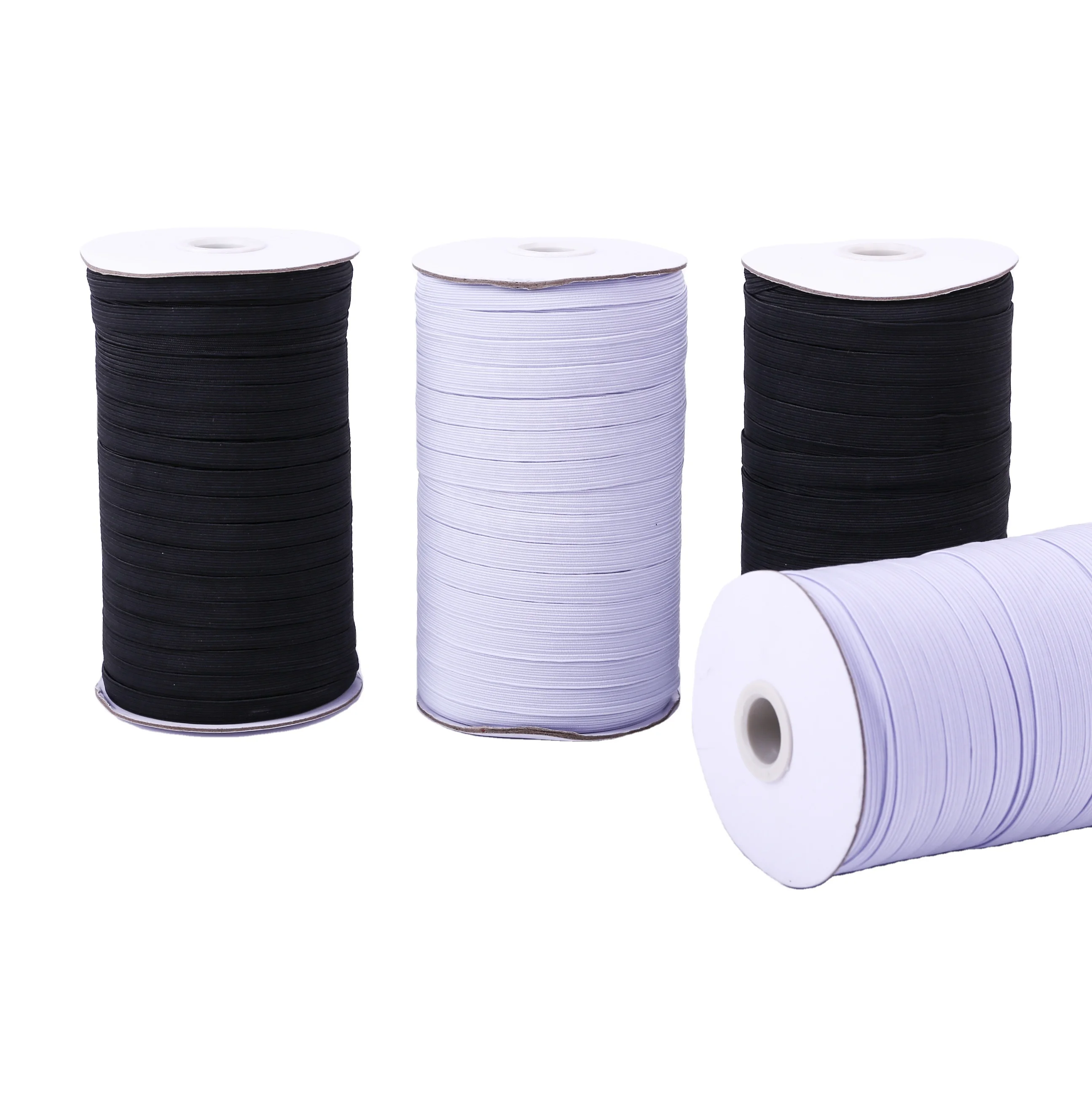 

Wholesale Custom Rolls Black White 3mm 5mm 6mm 8mm 10mm 12mm Knitted Textile Flat Braided Elastic Band For Garment Sewing, White,black,accept customized
