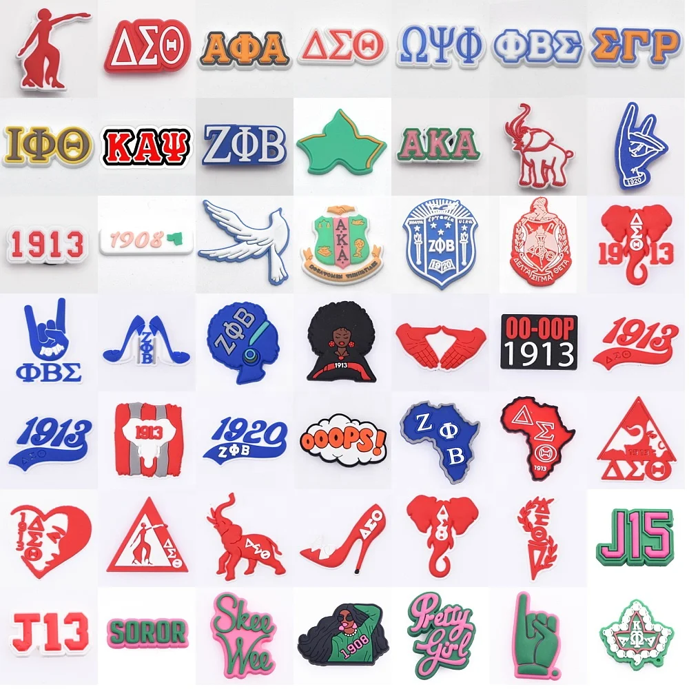 

2022 New sorority for sell college sign croc charm for shoes charms AKA charms J15 Croc shoes accessories, Customized