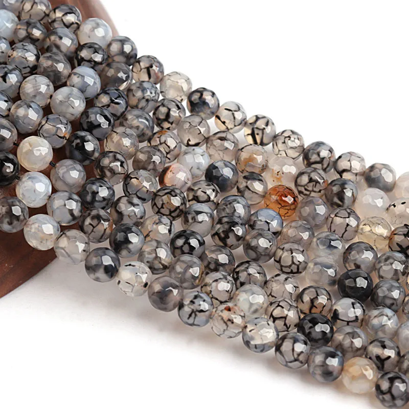 

Wholesale Black and White Dragon Vein Fire AGATE Bead Fire Crackle Agate Faceted Round Bead Agate stone Beads