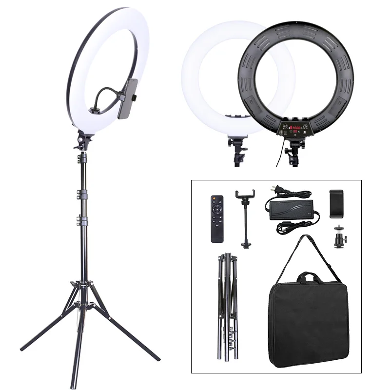 

LED Ring Light 18 inch with LCD Screen Tripod Flexible Phone Holder Remote Control for Makeup Live Stream, Black pink white