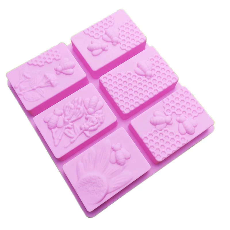 

The New 6 Cavity Beehive Backgrounds Food Grade Silicone Soap Mold Handmade Rectangle Shape Decoration Mold Cake Baking Tool, Grey pink