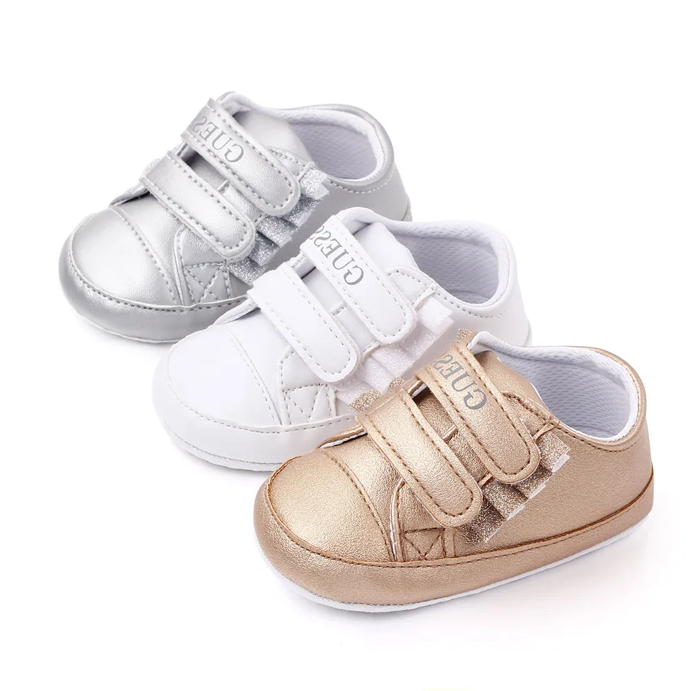 

2020 new arrival children casual shoes PU leather soft sole toddler baby shoes, White/gold/silver
