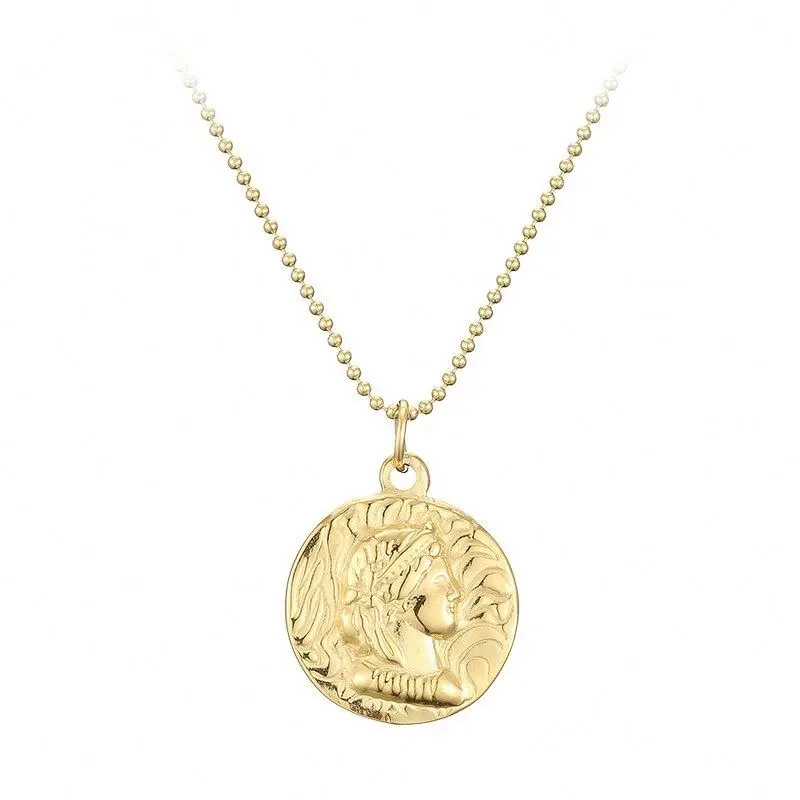 

Gold Plated Vintage French Coin Necklace Stainless Steel Pendant Necklace Jewelry, Gold color