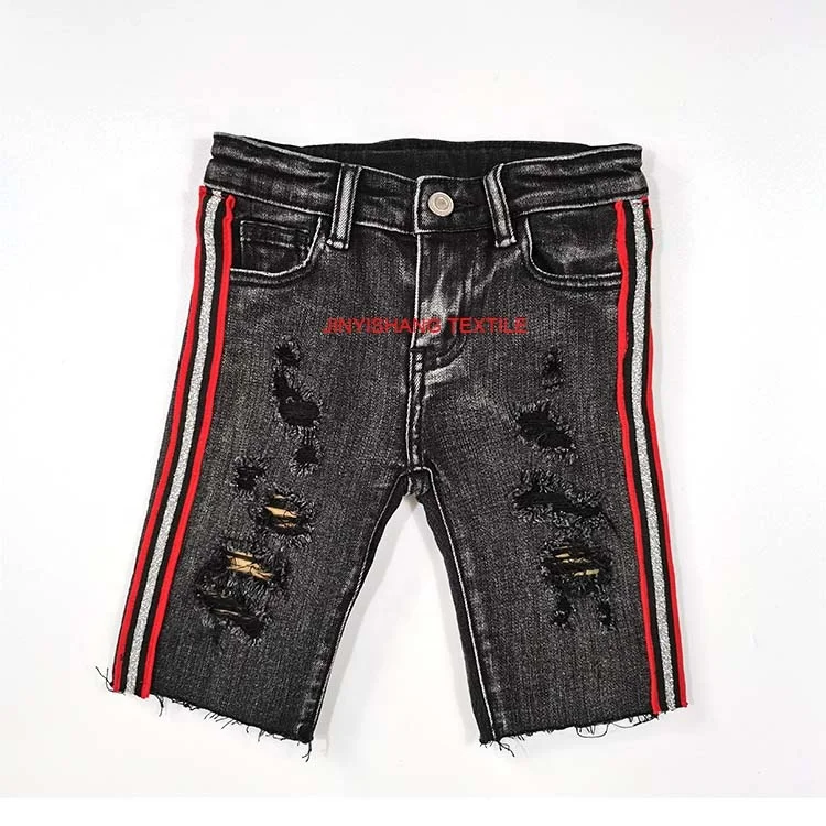 

In-Stock Summer Ripped Distressing Stripe Baby Kids Short Jeans Trousers Children Denim Shorts Fashion Pants for Big Boys Girls