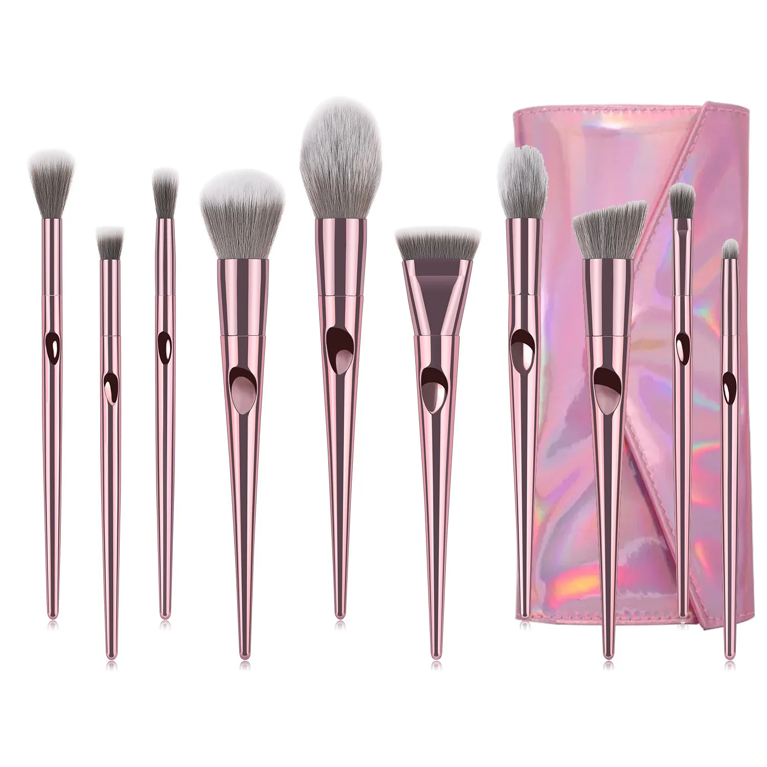 

10 Pcs Professional Rose Golden Custom Logo Makeup Brushes Private Label Makeup Brush Set, Customized color