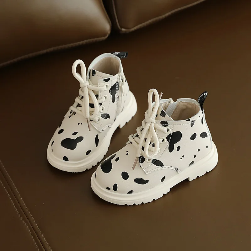 

Fancy Children Leather Cow spot Shoes Cute Cheap Baby Winter Boots, Multi colors
