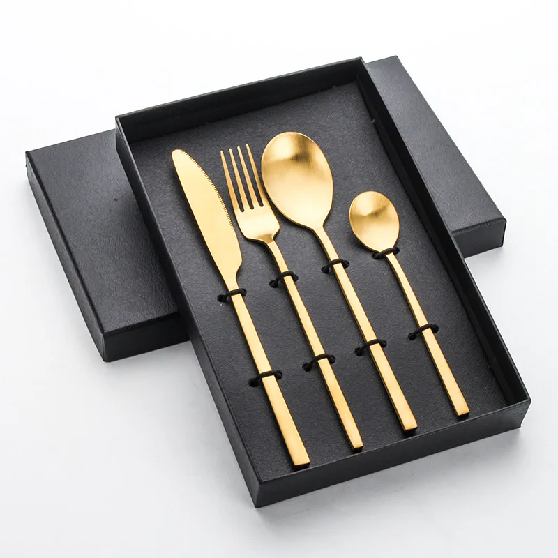 

4pcs gift silverware spoon fork knife flatware kit stainless steel gold cutlery set in a gift box for restaurant, Silver/gold/rose gold/black/colorful