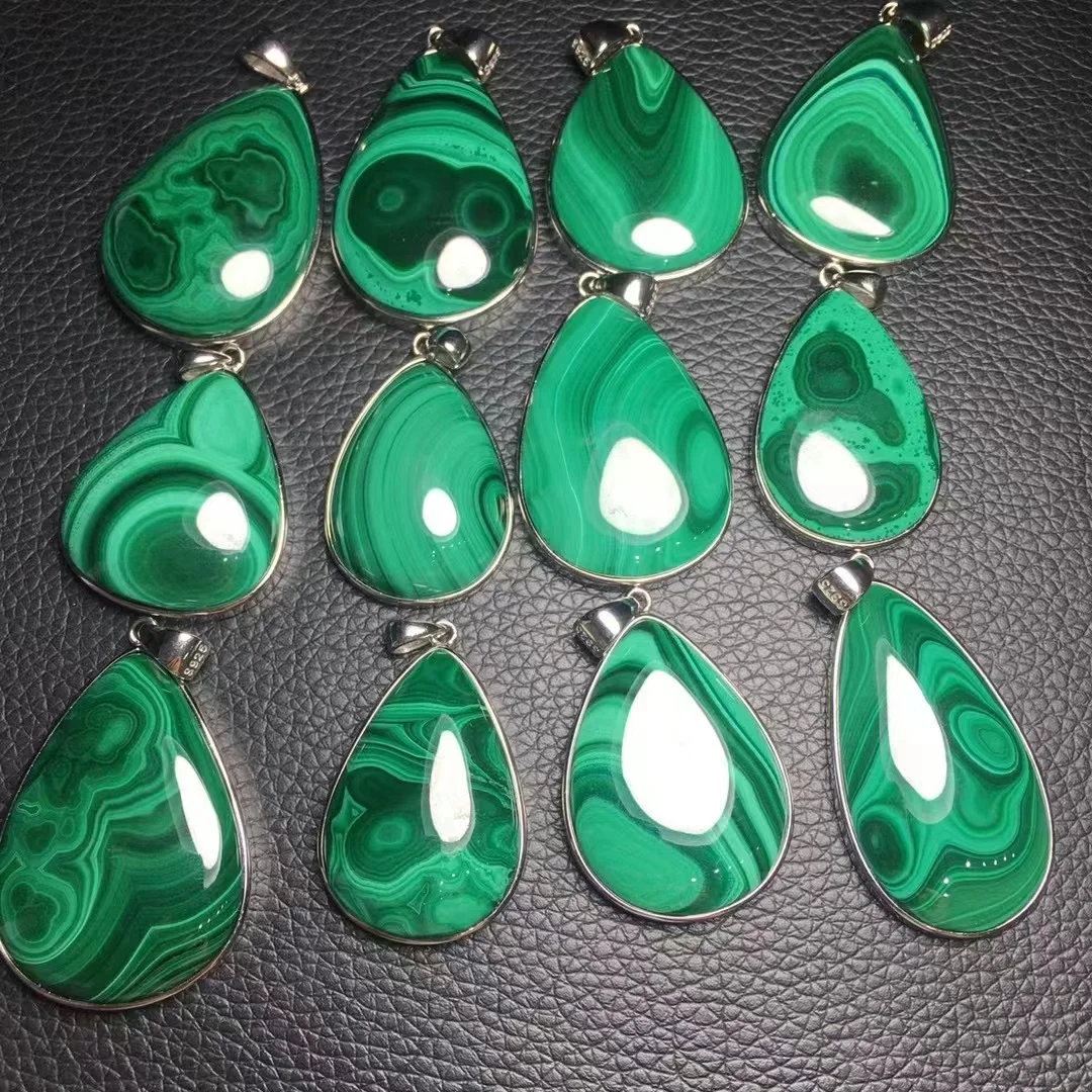 925 Silver Crystal Pendent With Water Drop Shape Necklace Wholesale Gemstone Malachite Pendent for Men & Women