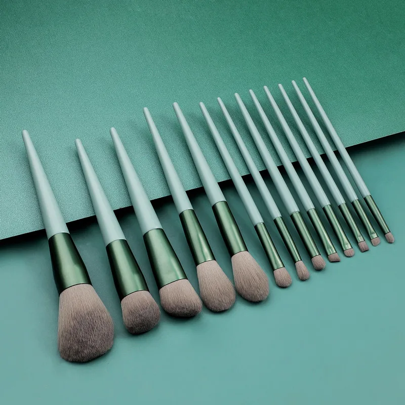 

Low MOQ New Green 13pcs custom private label makeup brush