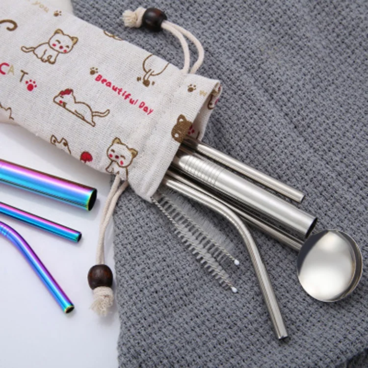 
Reamazing Hot selling Custom Logo Reusable 304 Metal Stainless Steel Straw Set in box 