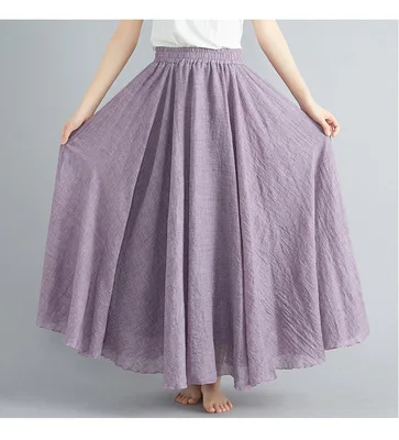 

10%OFF Women Linen Cotton Long Skirts Elastic Waist Pleated Maxi Skirts Beach Boho Vintage Summer Skirts Faldas Saia